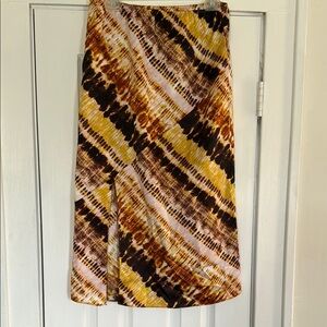 Women's Printed A-Line Midi Skirt in Brown & Yellow